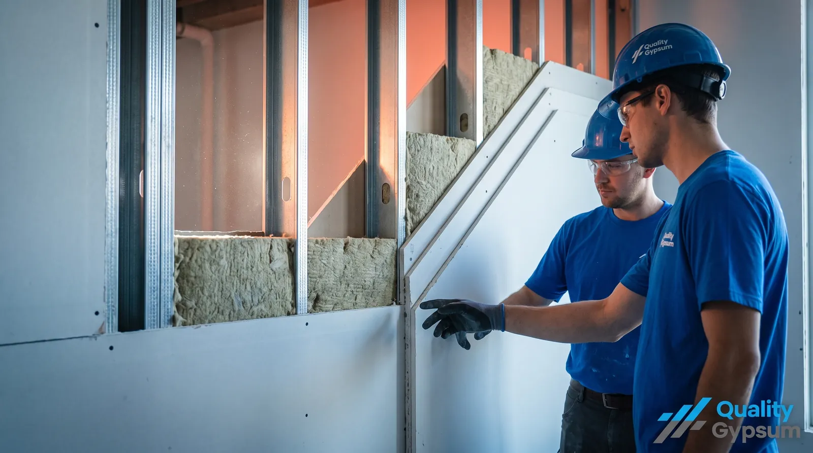 Cutaway comparing 1-hour and 2-hour fire-rated drywall wall assemblies