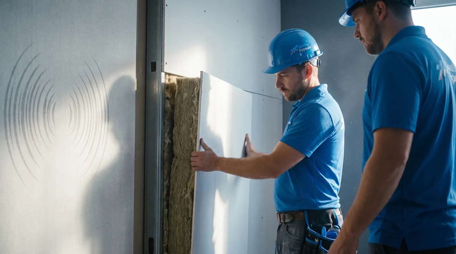 Soundproofed drywall wall with insulation in a quiet Calgary home theatre