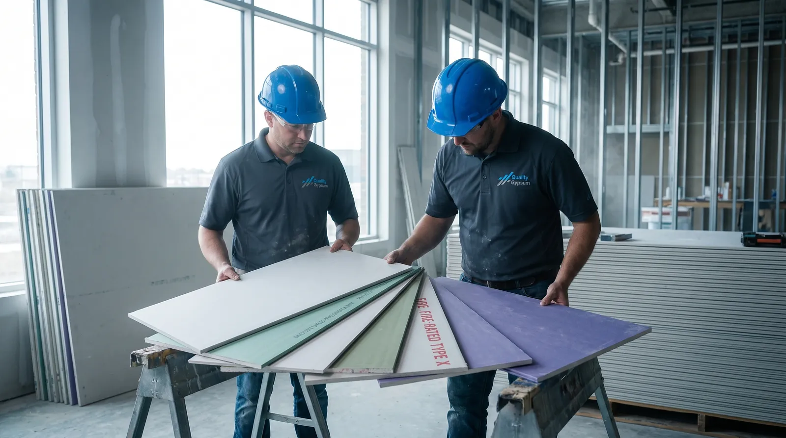 Different types of drywall — standard, moisture-resistant, fire-rated, and soundproof — for Calgary homes