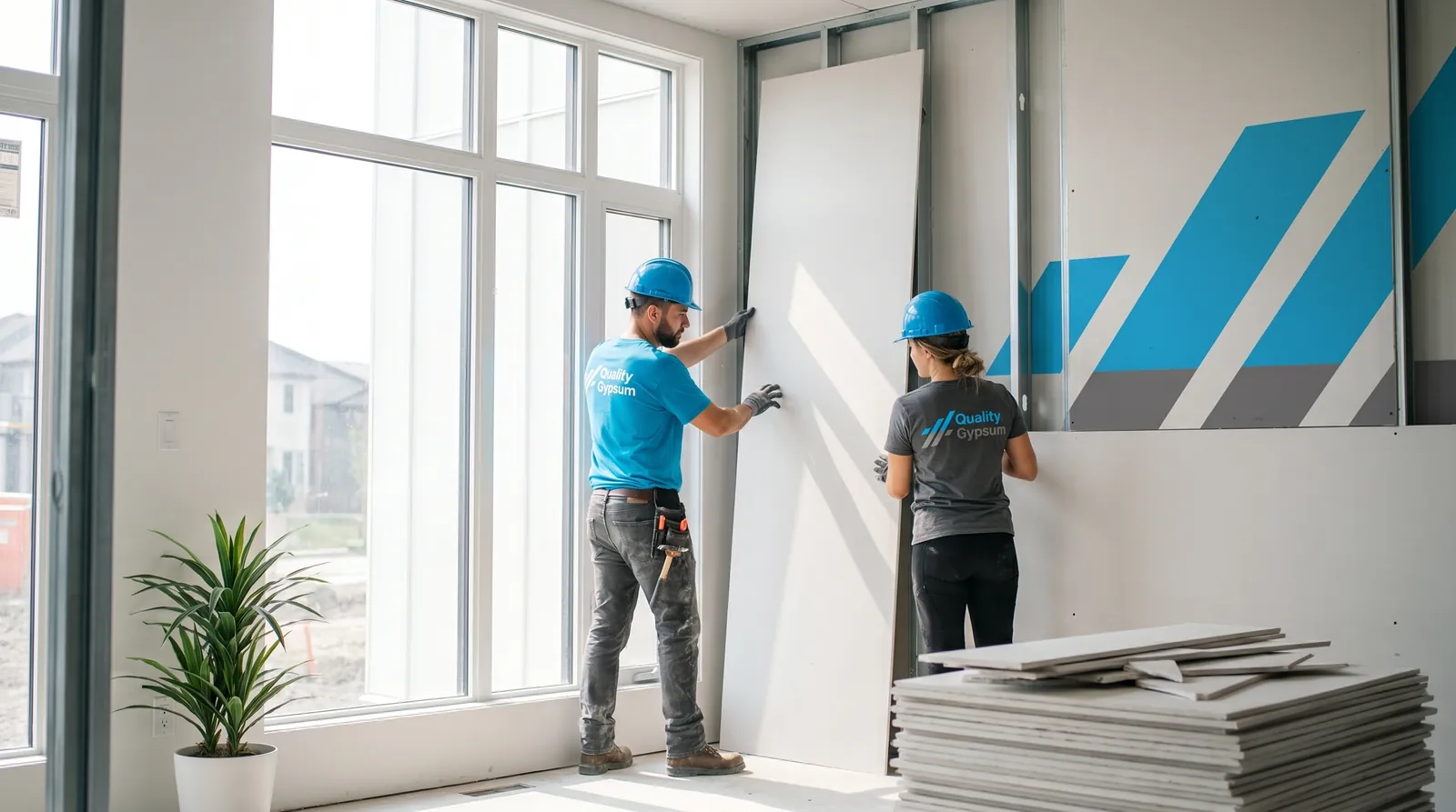 Bright, sustainably built Calgary home interior with pristine drywall finishing