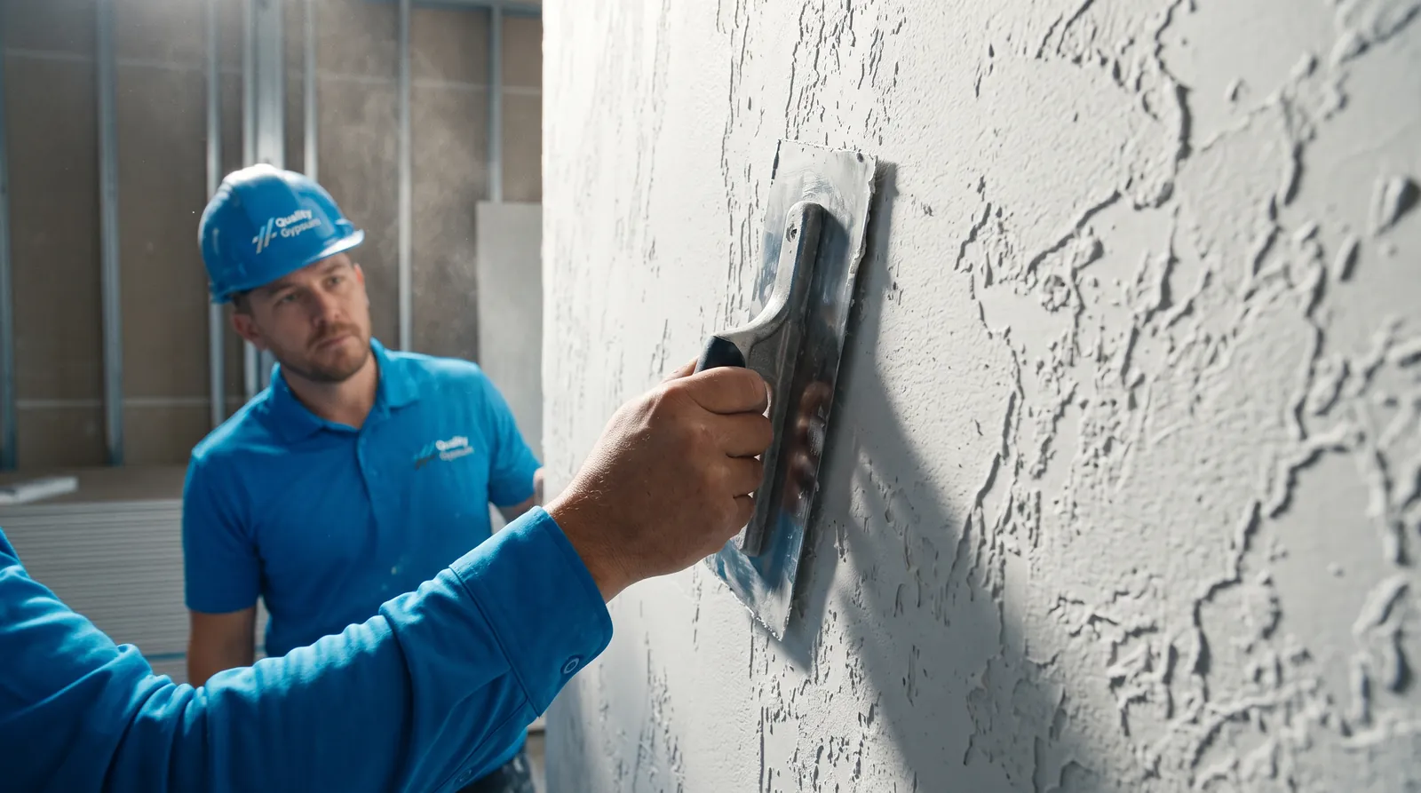 Applying a knockdown texture to a drywall wall in a Calgary home