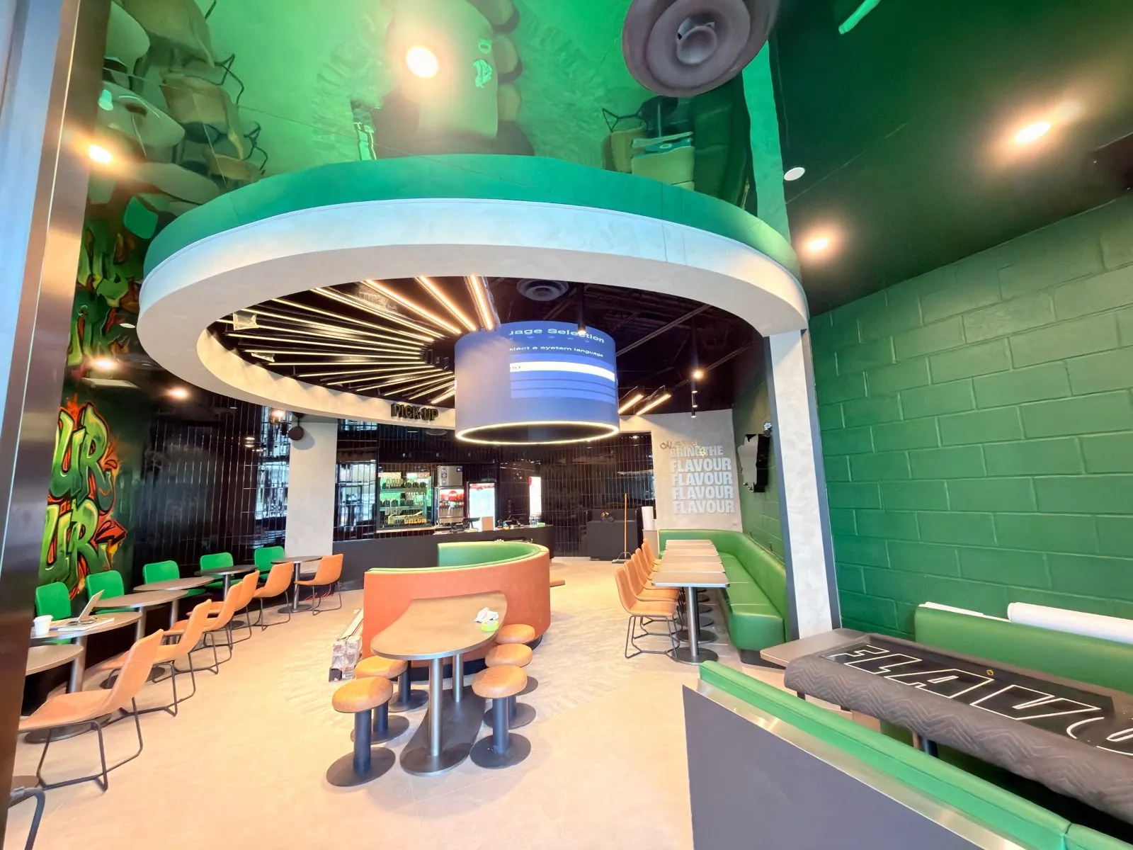 Wingstop, Deerfoot Meadows: steel stud framing, curved drywall bulkhead, drywall and taping, ceilings and bulkheads by Quality Gypsum Services